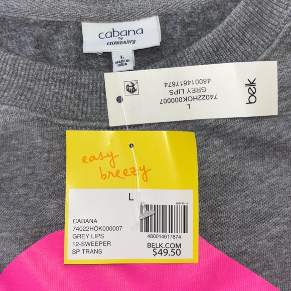 Crown & Ivy Gray Sweatshirt with Pink and Teal Lips - Picture 3 of 5